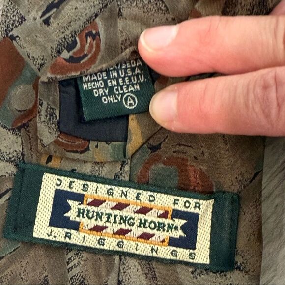Hunting Horn J. Riggings Vintage Silk Brown Print Neck Tie - Picture 4 of 5